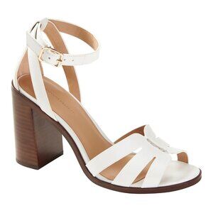 10M 10Med Banana Republic White Ankle Strap Wooden Block Stacked Heel Sandal NWT